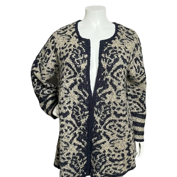 Liz Claiborne Navy & Cream Acrylic Blend Printed Cardigan Sz-1X - Picture 1 of 12